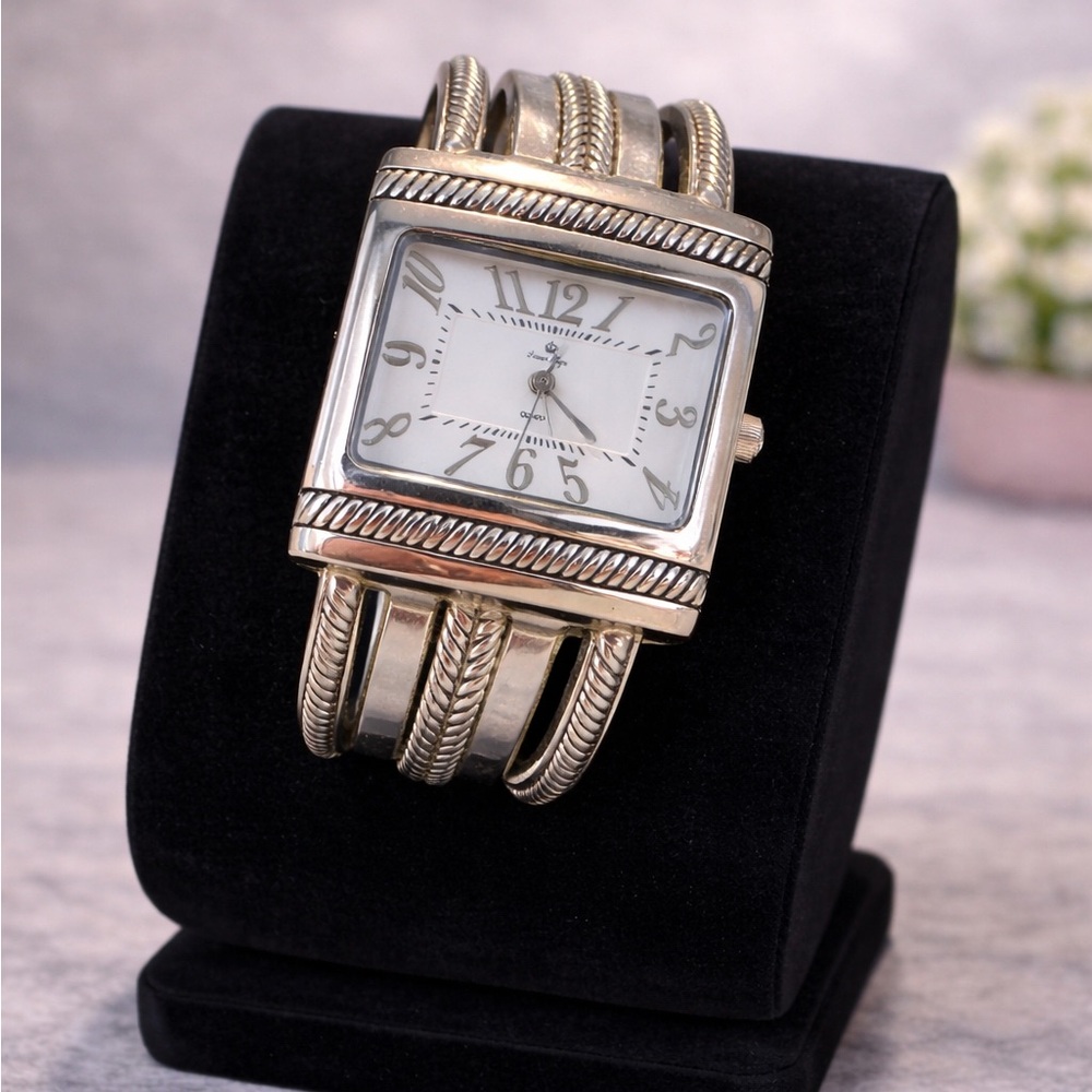 Silver bracelet cuff watch